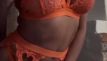 Orange lingerie wank