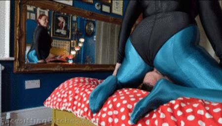 Smothered and facesat hard by Divine Domino in shiny spandex leggings and leotard FB1719