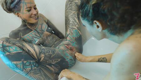 Stacy Bloom and Anusskatzz - Lesbian Games in the Bathroom, Fisting, Squirt, Dildo Anal.