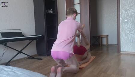 Young boy Matty tried to do sports but his teen neighbour Aiden cam in the room