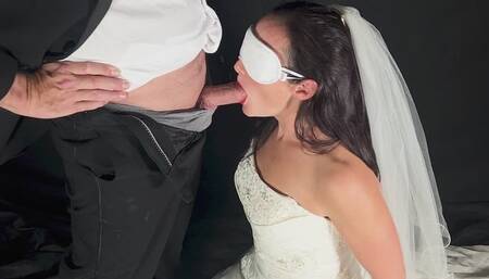 Blindfolded Submissive Bride Messy Deep Throat and Facial Wedding Day Slut