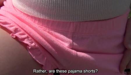 Pale and outgoing Japanese wife outdoor sex under blue sky