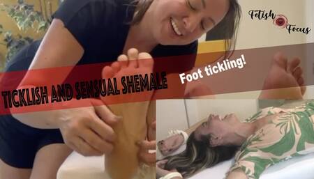 Ticklish and sensual shemale feet tickling