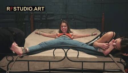 Leya in X-Position on Bed - Foot Licking and Tickling, Plus Intense Underarm Tickling by Xena and John (FULL HD MP4)