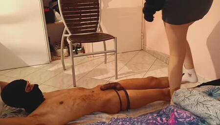 Jumping on his balls with all my weight