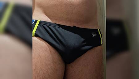 Wank and Cum in a Random Guys Black Speedo