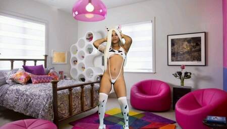 The cow shrinks while dancing