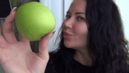 I chop the apple into small pieces with my teeth a