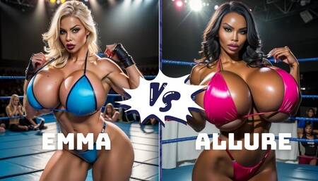 Topless big tit female pro wrestling: Emma vs Allure rematch LOW