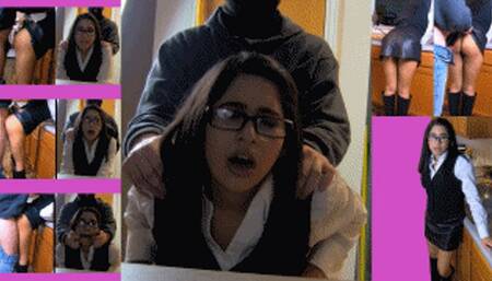 Trophy wife eRica gets fucked over the counter in her leather skirt