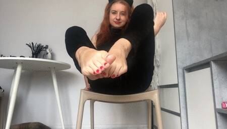 Kitten lick her paws!