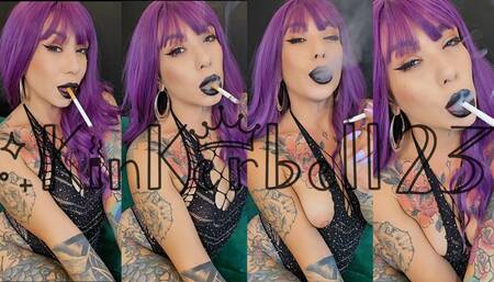 Chainsmoking Marlboro AND VS 120 with Black lipstick - Kinkerbell23