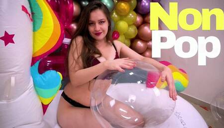 Alice Looner Playful Time on Her Inflatable Unicorn with Soft 24'' Bobo Balloons – A Non-Pop Fantasy!