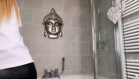 Shiny Swimsuit Pee And Showering With A Happy Ending