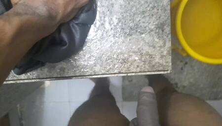 Man Masterbating in the Bathroom During Washing Clothes
