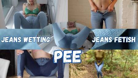 Tight Blue Jeans Wetting 4 Vids in 1