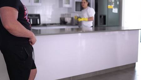 Stepdaughter Sucks Stepdad off to Hot Facial While Mom Cleans the Kitchen