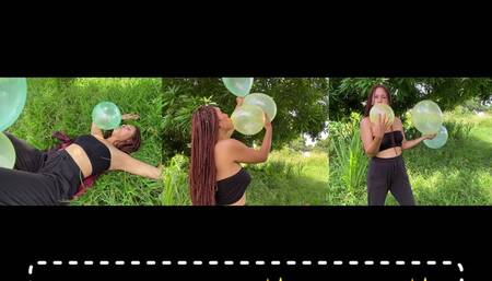 Walk with me and let's find nice places to blow up my balloons ( no pop)