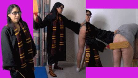 Hogwarts witch bitch eRica summons a man to play with! He gets paddled for not cooperating!