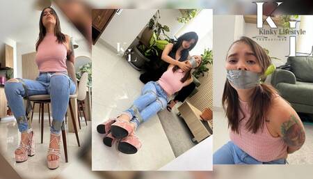 Luana Really Needs a Home Insurance: Simona Tricks Her into Duct Tape Bondage (Roleplay, Duct Tape Bondage, High Heels, Tight Jeans, TankTop, WrapGag, Straight Hair, Struggling, Escape)