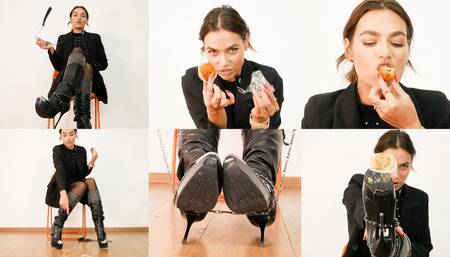 Pretty girl dominates and demands to lick her boots