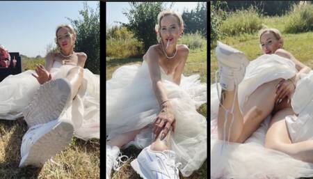 Chain smoking bride- pov your bride smokes for u in wedding dress and white sneakers Eve 120