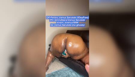 Ebony BBW Bouncing Big Oiled Ass Gushing on Couch