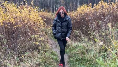 a girl in red high heels decided to take a shortcut home but accidentally stepped into the mud and then some more