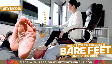 He has to lick my feet under the desk! ( Foot Domination with Lady Nicole ) - 640p wmv