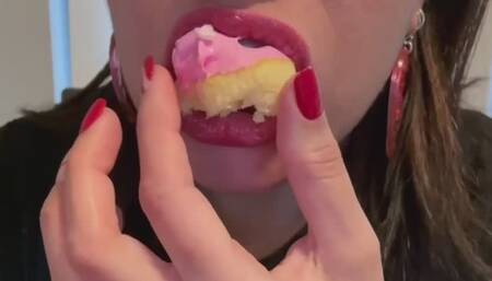 Beautiful Mouth Devours Cupcake
