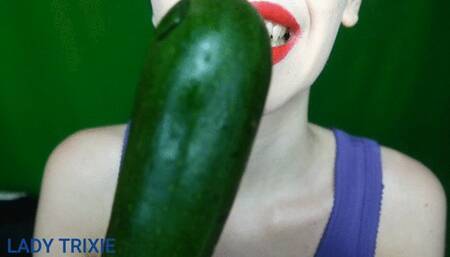 Licking and biting a courgette