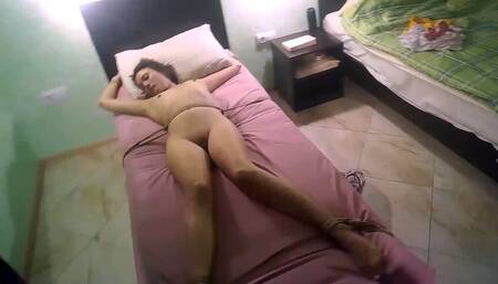 Sofi lying on her stomach tied to the bed with jute ropes_Gelen_POV_Part 1