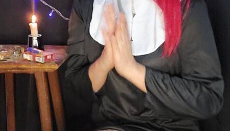 Naughty Nun chainsmokes secretly - Halloween costume