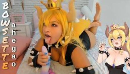 Hot Bowsette cosplay girl playing hard with her sex machine ahegao and bad dragon blowjob
