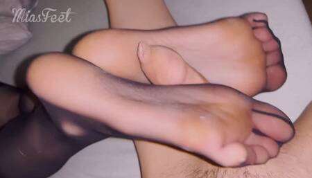 Best Teen 18+ Nylon Solejob Footjob with Cumshot on soles