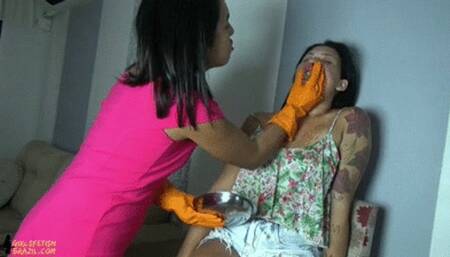 Vegan shove vegetables into slave's mouth (eating) episode 2 by Kelly # SD MOBILE