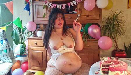 YOUR FAT GF EATS ALL YOUR BIRTHDAY CAKE: THE AFTERMATH (smoking & burping & regret settling in)