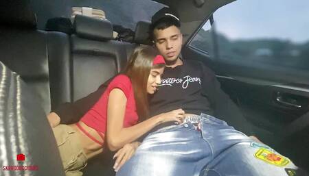 Horny Stepsister Gives Me a Blowjob in the Car While We Go with Our Parents