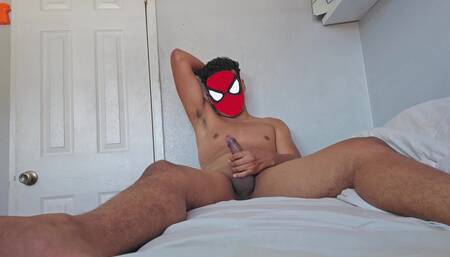 Snap Chat Spider-man Filter Jerking off with Hung Latino Dick