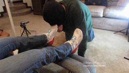 White Nike with Red Heel Blue Chair Worship