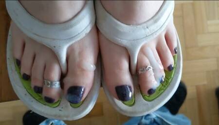 Cumshots on Her Dirty Feet And Flip Flops