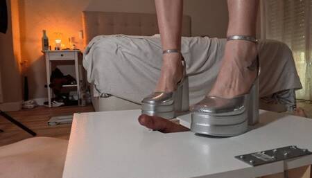 Extreme cock trampling using wooden table