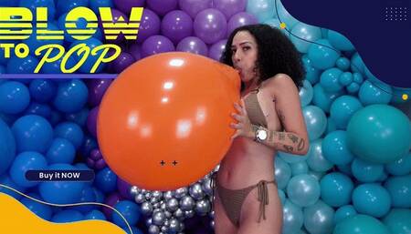 Beatriz Looner Mesmerizing Blow to Pop with a Vibrant U16" Orange Balloon - 4K