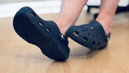 Shoeplay and Dangling barefoot in Crocs