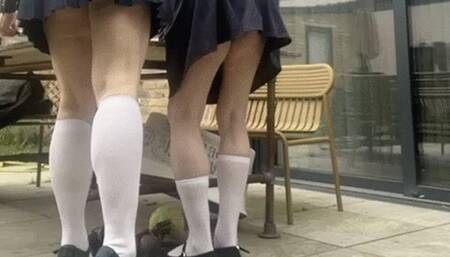 Outdoor spanking Head Girl delivers a hand spanking and a hairbrush spanking