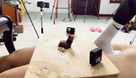 LCT_XG514b XG MOM Yoga pants white cotton socks and Stockings Footjobs CBT2F ejaculation YCb [Side view close shot]