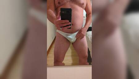 Wearing, Wanking and Cumming in Wife's Worn Satin Panties