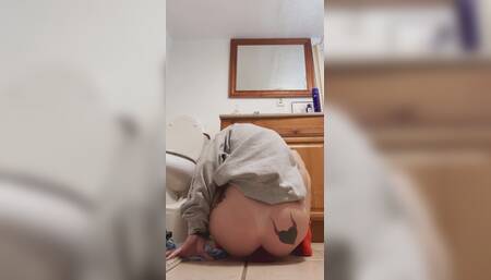 Sneaky Bathroom Using My Rose Sextoy and Cumming on My Dildo