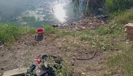 Guy Jerking off in Nature and Fishing