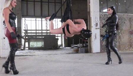 Prone position fucked while hanging